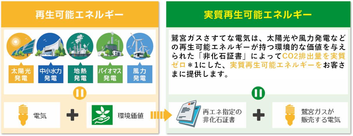 図．再生可能エネルギーと実質再生可能エネルギーの説明